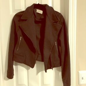 Grey cotton cropped motor jacket